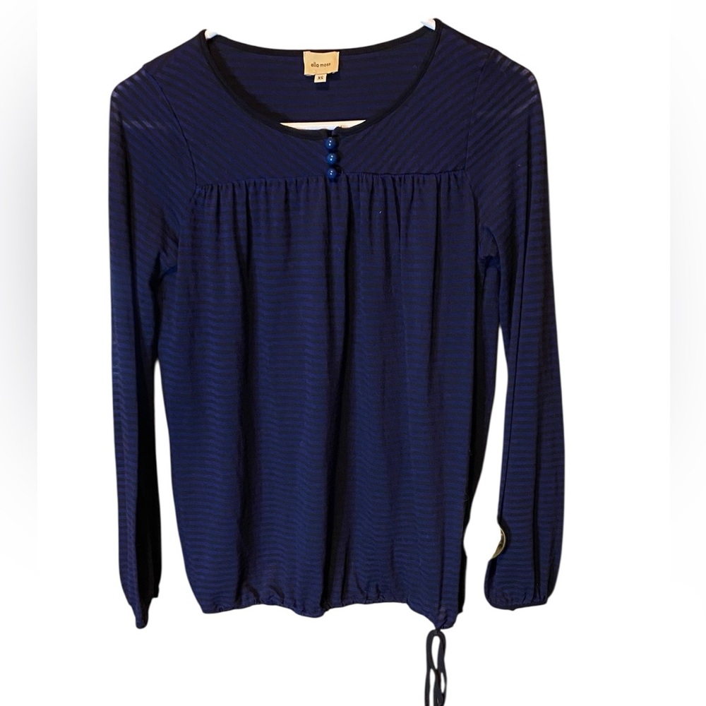 Ella Moss Navy Blue Striped Blouse XS Boho Office Casual